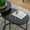 Nesting Coffee Tables/Side Tables, Set of 2, Steel, Marble-Effect MDF Tops, Round and Oval, Black