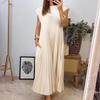 Elegant Summer Dress For Women With High Waist Pockets In Polyester Fabric For Office Wear