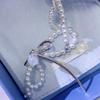 Hejia Exaggerated Ribbon Pearl Line Sterling Silver Earrings for Women - Korean Style Luxury