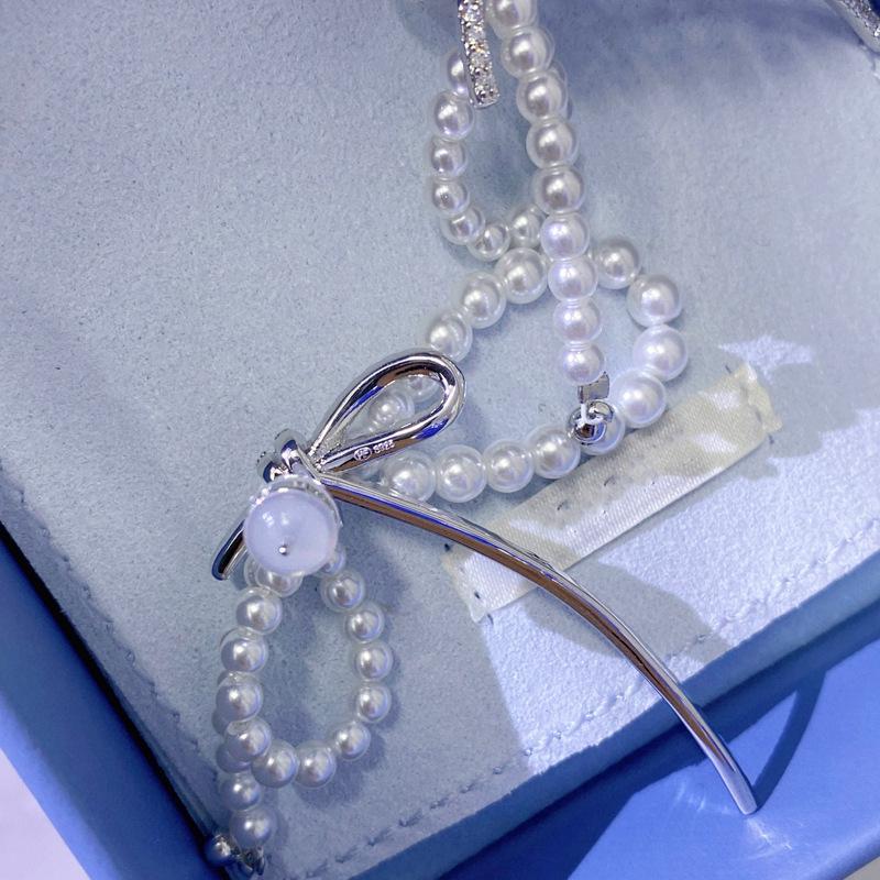 Hejia Exaggerated Ribbon Pearl Line Sterling Silver Earrings for Women - Korean Style Luxury