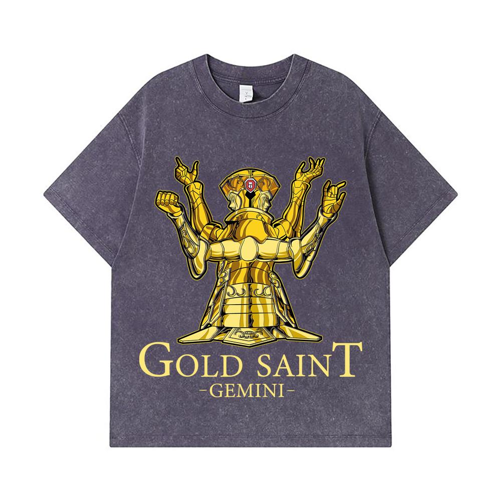 275 GSM Washed T-shirts 100% Cotton Saint Seiya V28 Gemini Print Unisex Heavy Cotton T Shirt
