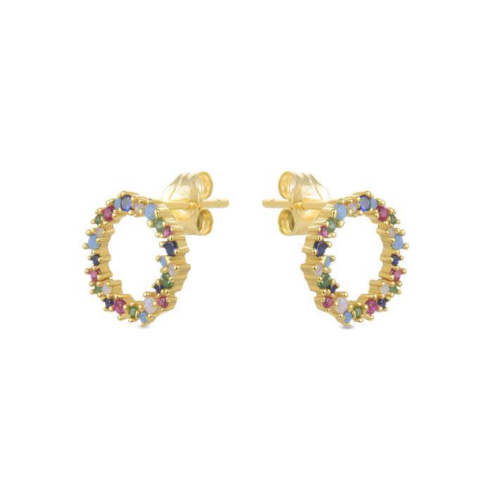 Boucles d'oreilles - Luxenter - Thilak - Argent 925 - Zircon multicolore - Or jaune 18 carats