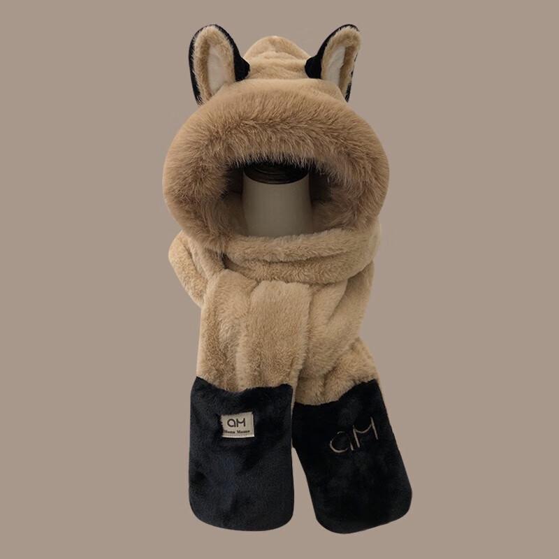 

Женский плюшевый комплект шарф-капюшон и шапка с лисьими ушками