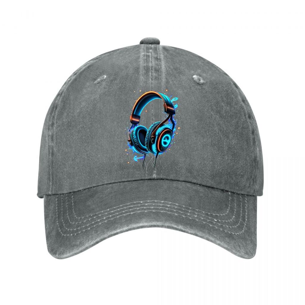 Neon Glow Gaming Headphones Music Audio Illustration Washed Baseball Cap Outdoor For Womens Unisex FeUnisex