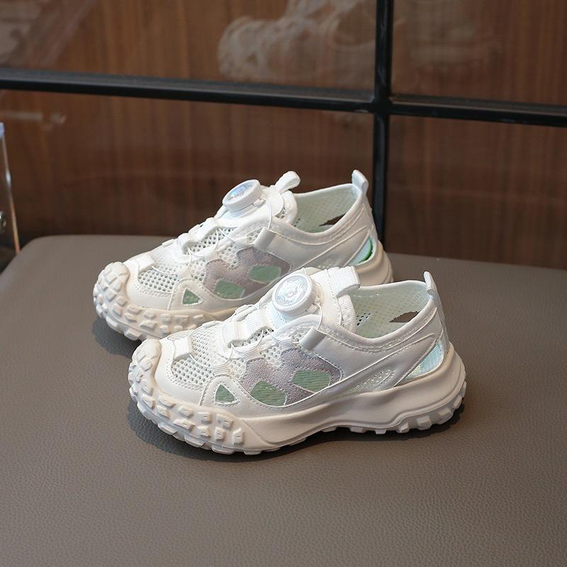 

Детские ажурные повседневные туфли | Стильные кроссовки с вращающейся пряжкой для мальчиков и девочек, Универсальная обувь для малышей 26 белый