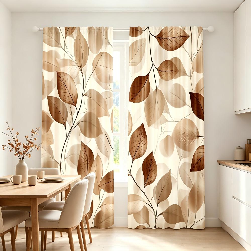 2PCS Digital Printed Curtain, Transparent Brown