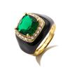 Gold Plated Zircon Open Ring Multicolor Geometric Square Ring Enamel Dripping Oil Ring  For Women