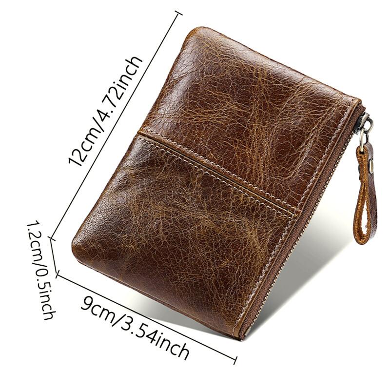 Mens and Women Retro Real Leather Zipper Wallet Card Holder Small Coins Keys Pocket Money Storage Pouch with Chain Key-ring