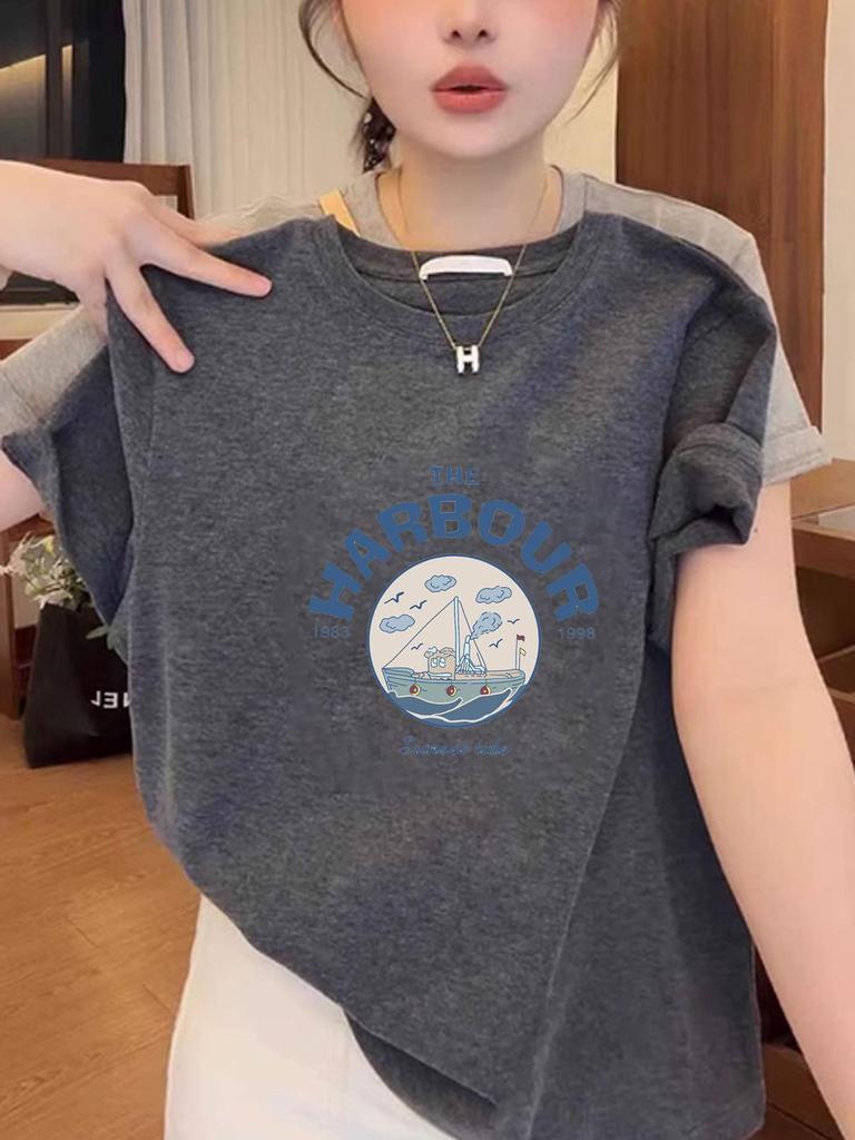 2025 Women's Stylish Oversized Pure Cotton Short-Sleeve T-Shirt, American Summer Fashion