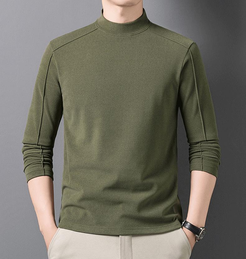 Men's Thickened Warm Long-Sleeve Hoodie, 2025: Half-High Collar, Double-Sided German Fleece, Self-Heating Solid Color Base Layer