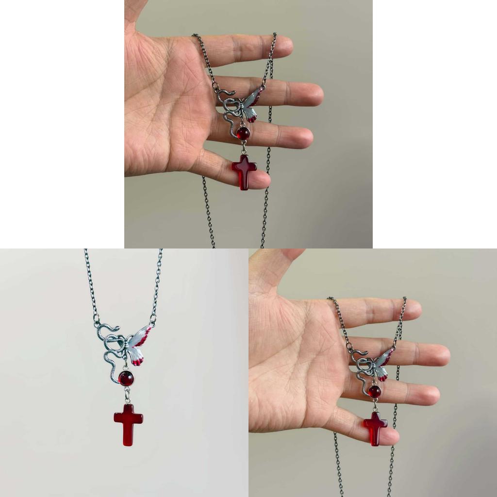Gothic Punk Street Style Alloy Necklace With Geometric Cross Pendant For Party Wear