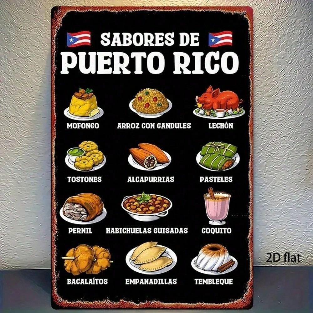 Retro Puerto Rico Food Metal Wall Art Vintage Kitchen Decor Poster
