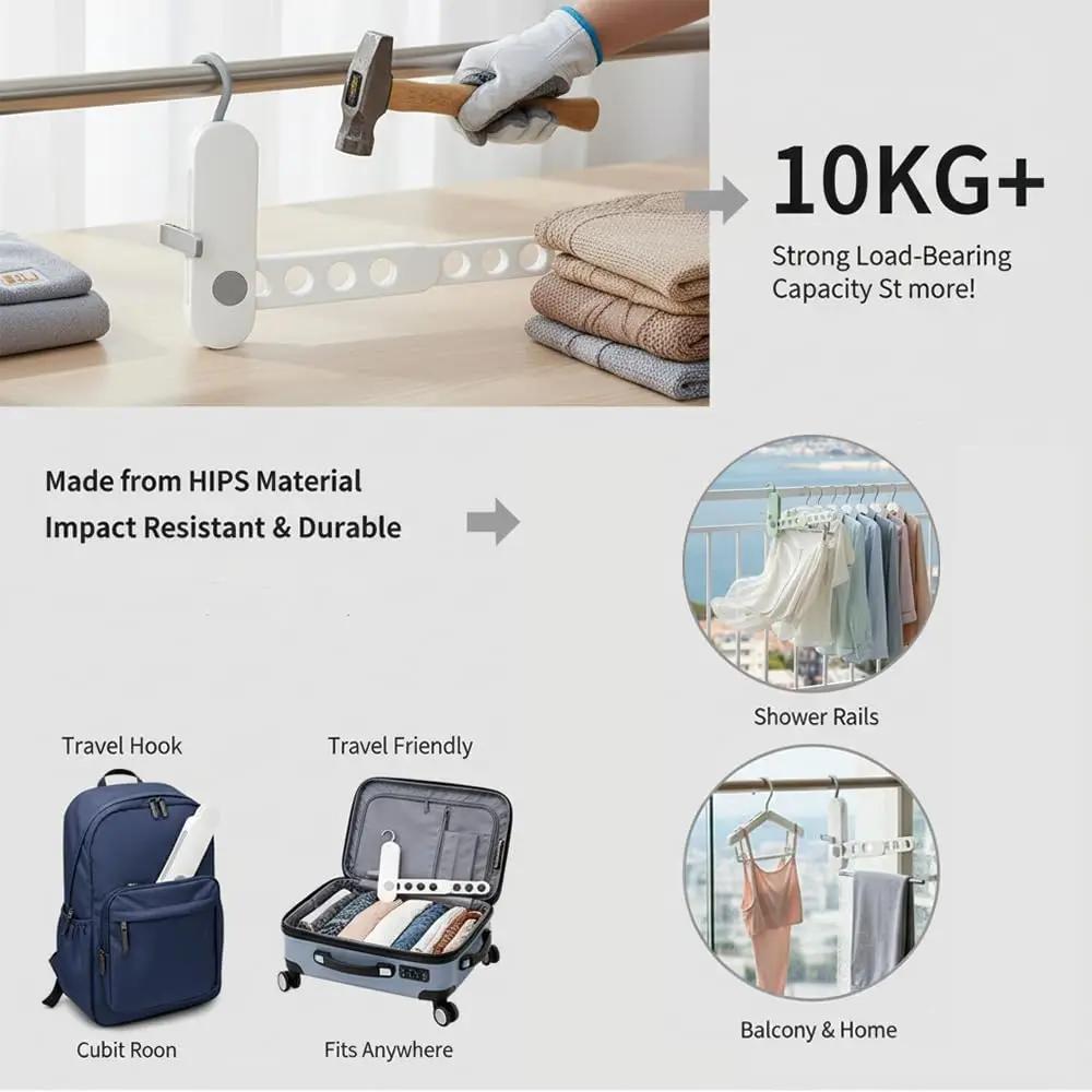 Foldableable Portable Clothes Drying Rack Travel Clothes Hanging Rack 7 Hole Multi-functional Storage Home Business Trip Hotel Clothes Hanger Tool