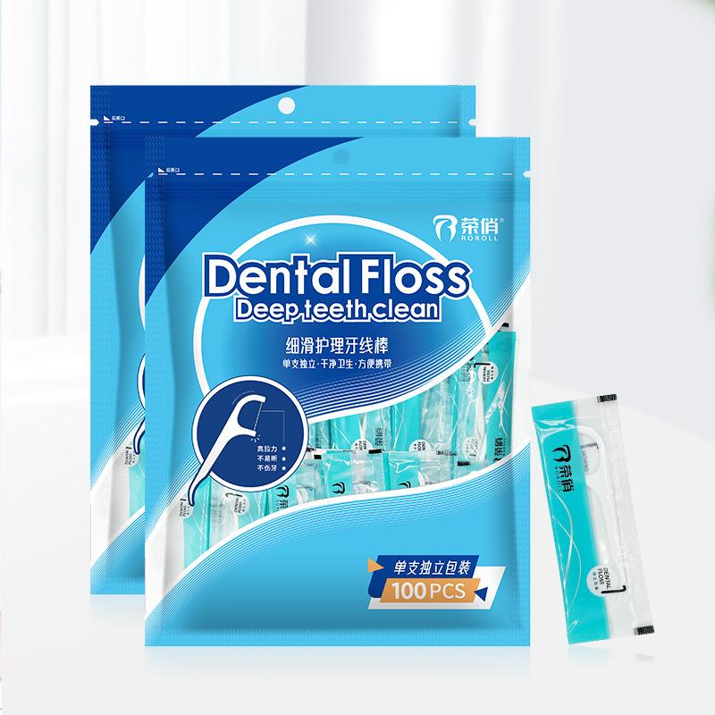 Floss Picks, Toothpicks, Individual Sets, Portable, High-elasticity Round Floss for Cleaning Between Teeth, 100 Teeth