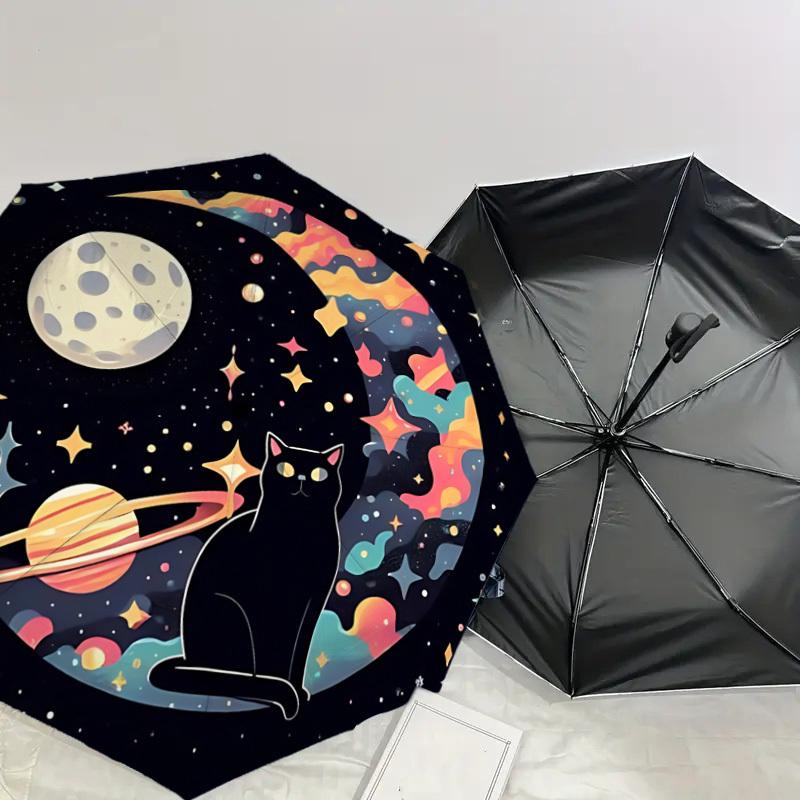 Galactic Cat Adventure: Colorful Cosmic Umbrella - Auto Open/Closed, Outdoor Gear for Travelers, Lightweight and Durable 032