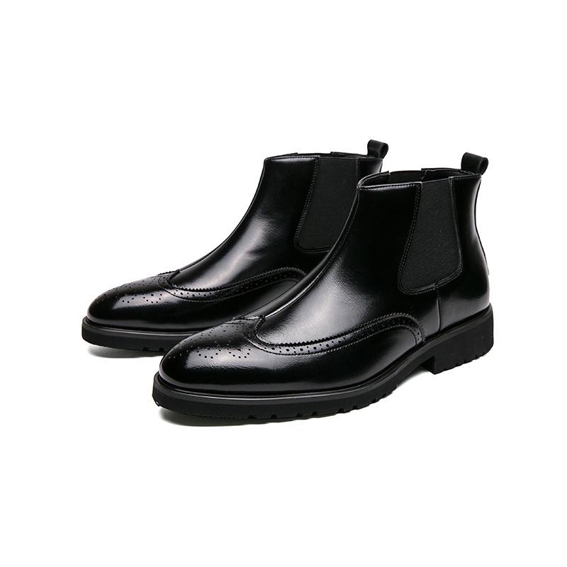 Men's Plus Size Brogue Pointed Toe Leather Ankle Boots - Formal & Casual High Top Shoes