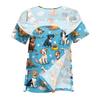 Post Surgery Shirt for Women Animal Print Short Sleeve Top with Shoulder Zipper Side Velcro Closure Comfortable Fit Recovery Wear