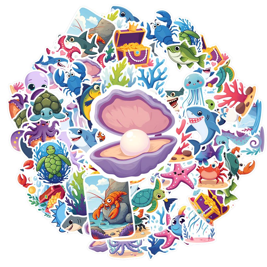 35 Stück-50 Stück Niedliche Schatzaufkleber Cartoon Meeresabenteuer Schreibwarenaufkleber Tieraufkleber Für Notizbuch Gepäck Handy