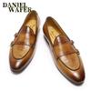 Fashion Luxury Men's Loafers Genuine Leather Shoes Brown Black Double Monk Strap Slip On Pointed Toe Office Wedding Dress Casual Shoes