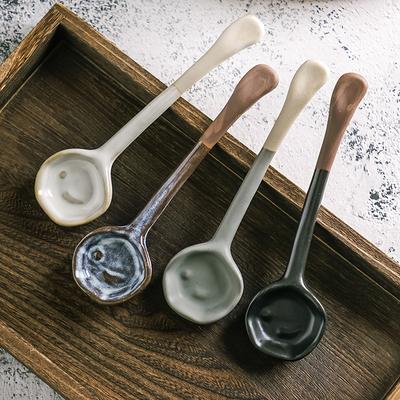 4pcs Japanese Ramen Soup Spoons ,Coffee Milk Powder Spoons, Ceramic Soup Spoons Retro Korean Style Tablespoon Rice Noodles Spoon