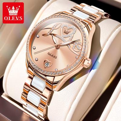OLEVS Neue Top Damenuhr Love Diamond Dial, Damenuhr Vollautomatische Roboteruhr