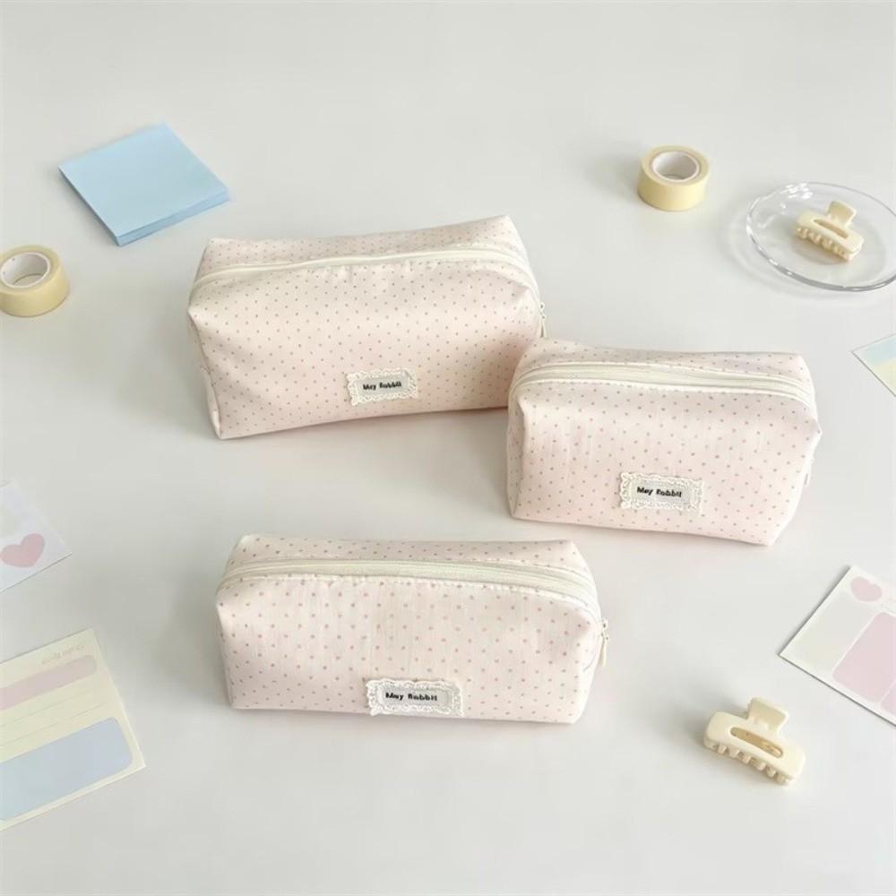 Polka Dot Pencil Case Canvas Storage Bag Cute Pen Pouch Student