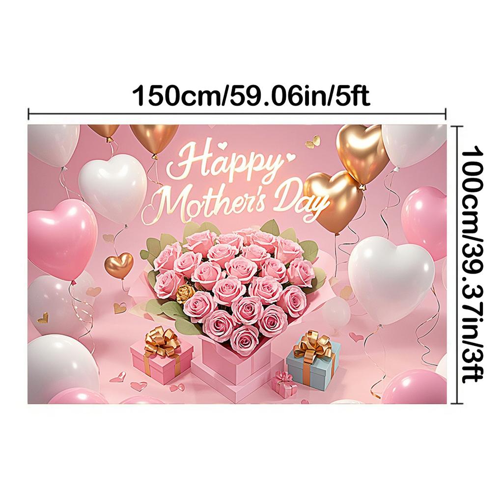 Happy Mother's Day Photography Backdrop Balloons Flowers Love Heart I Love Mom Mother's Day Party Decor Photo Background Studio