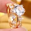 Trendy Three-piece Diamond Ring Set Large Carat-set Jewelry with a Main Stone and a Floral Design Featuring Diamond Rows