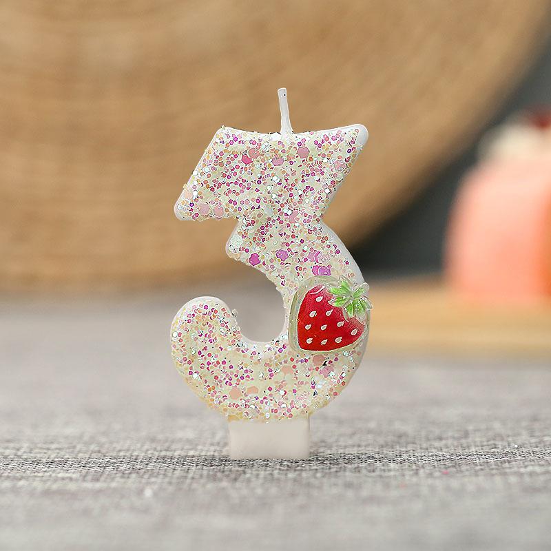 1PC Fluorescent Yellow Strawberry Number Candles 0-9 Age 0-9 Cake Toppers 7.5x4cm