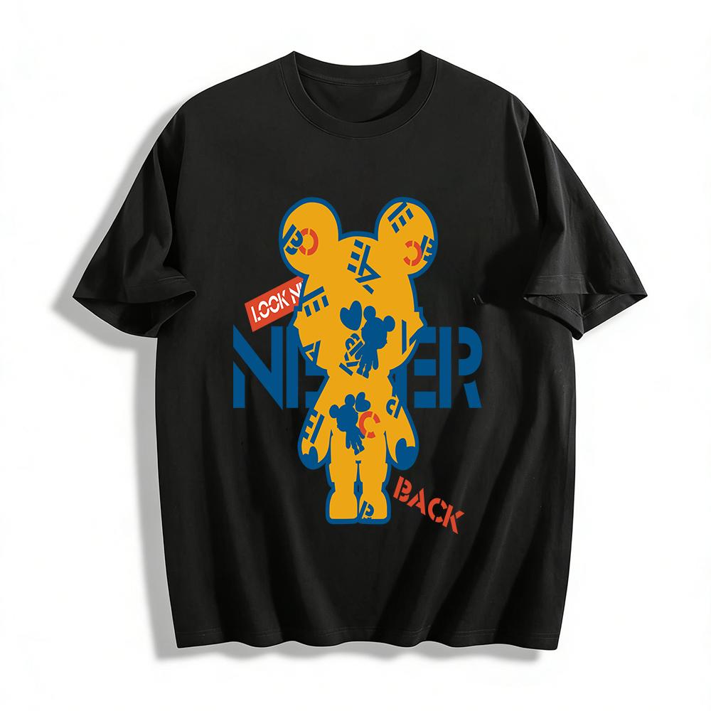 

Trendy Violent Bear Print American Retro Short Sleeve Unisex Street Style Loose Casual Crew Neck T-Shirt Pure cotton T-shirt XXS