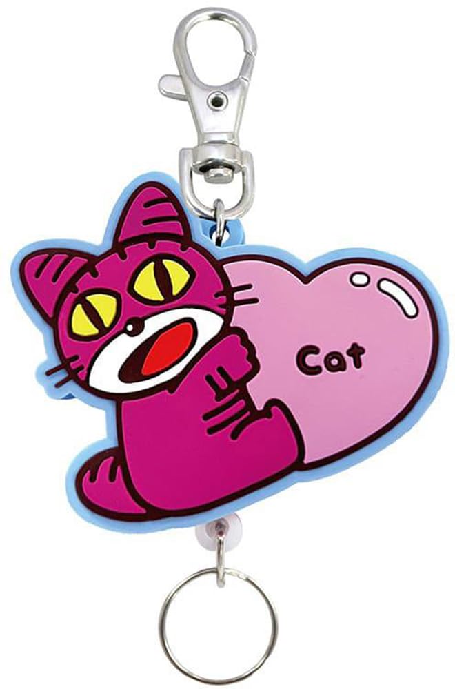 SK Japan Tabekko Doubutsu Cat Heart Rubber Reel Keychain 16740