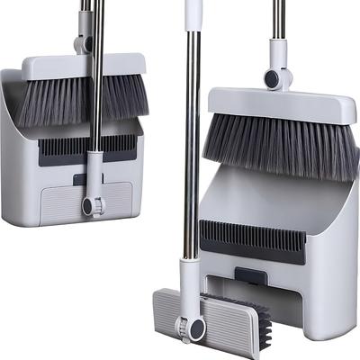 Set de Cepillo para Suelo, Recogedor y Escoba Plegable 3 en 1 Cerdas Suaves para Limpieza Eficiente sin Pelo Mango Largo para Flexible