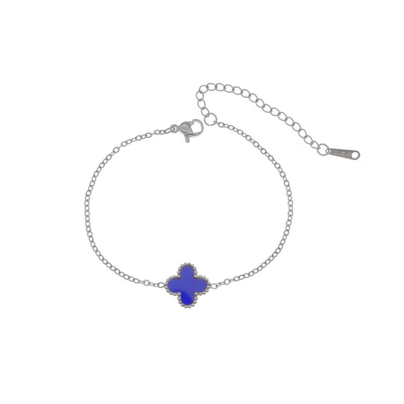 Leichter Luxus Doppelseitiges Vierblättriges Kleeblatt Einzelblume Einfaches Armband Neue Nische Titanstahl 18K Schlüsselbeinkette Damenschmuck