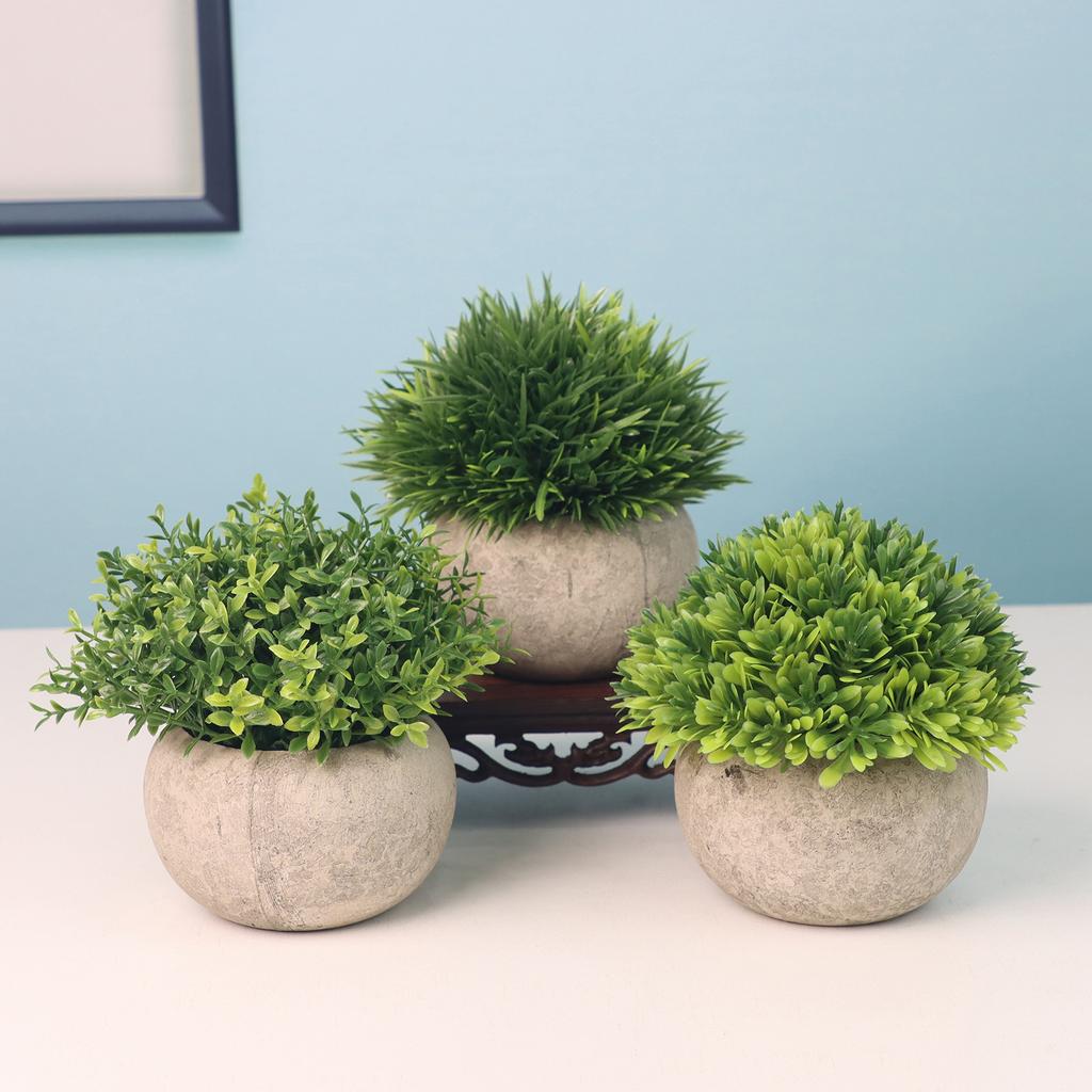 3 Pack Mini Artificial Plants Fake Green Grass Pot Artificial Simulation Plants Sets for Home Kitchen Garden Office