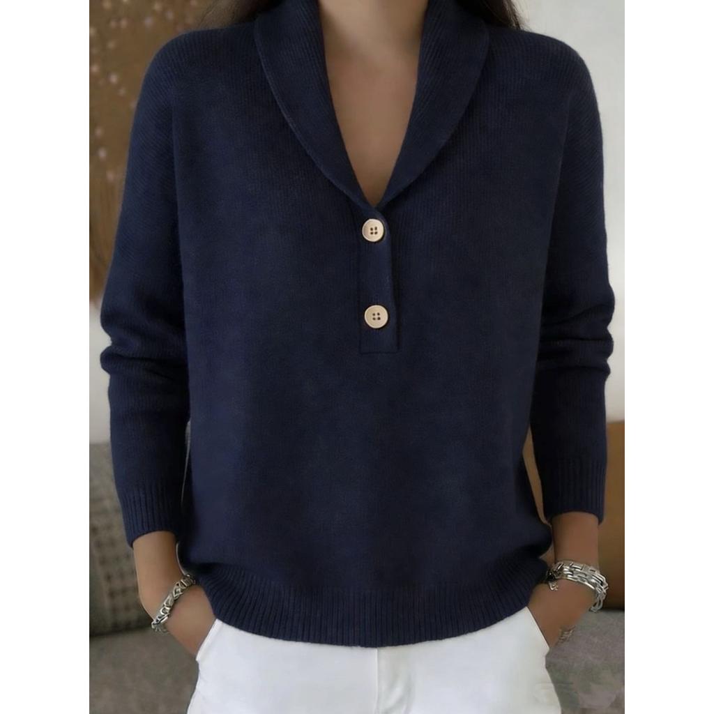 Autumn Winter Women's Knit Polo Sweater Solid Color Button Front Casual Fashion Top for European American Crossbody