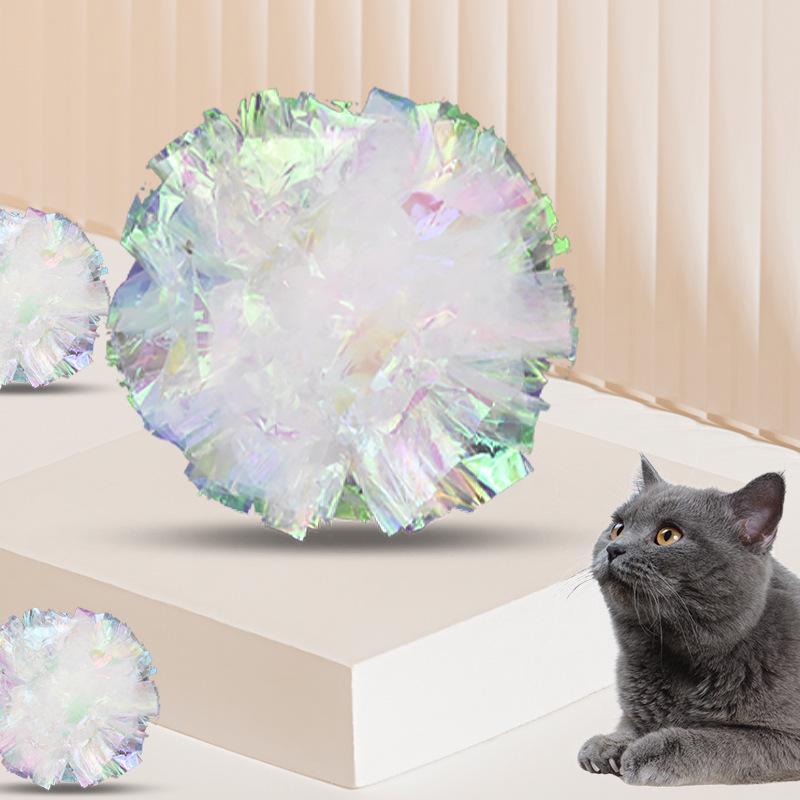 Iridescent Crinkle Ball Self-Entertainment Toy for Cats - Colorful Foil Pet Teaser