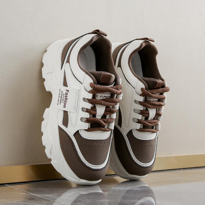 

Platform dad shoes women s spring 2025 new leather wear-resistant sports shoes fashionable versatile height-increasing casual women s shoes 40 коричневый