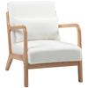 Lounge Armchair - 3 Cushions Included - Deep Seat - Armrests - Rubberwood Frame - Cream Velvet Look