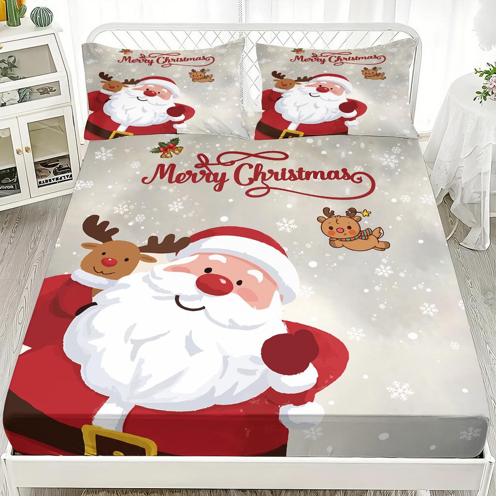 Christmas theme Fitted Sheet Santa Claus elk Christmas tree Print coreless Fitted Sheet Set Soft Bedspread Bedroom Bedding Decor