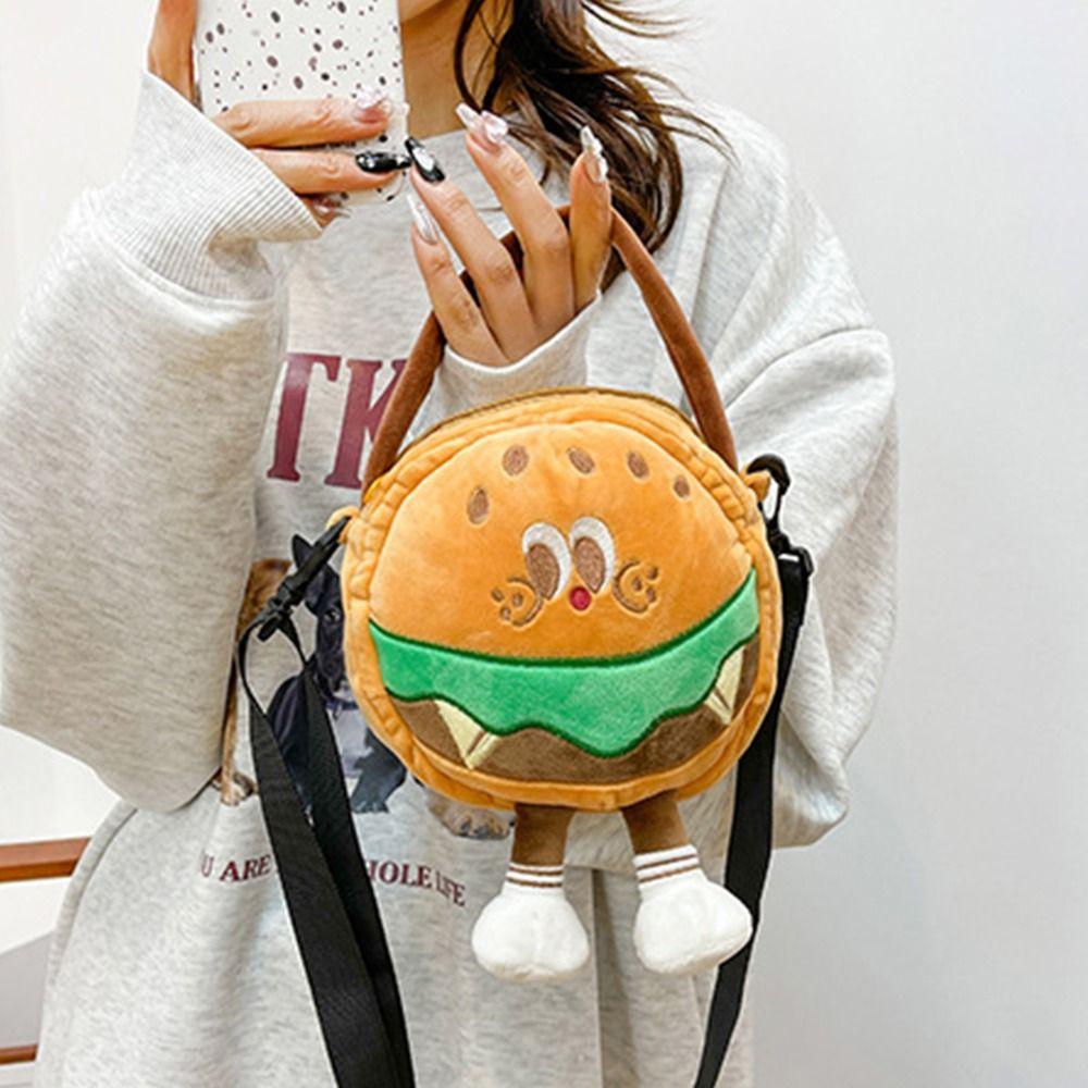 Doll Cartoon Hamburger Bag Fluffy Shoulder Bag Casual Plush French Fries Handbag Children