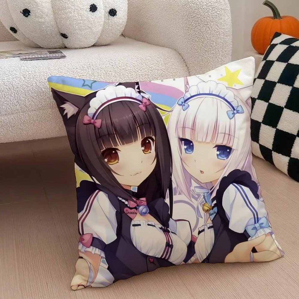 Cute Japanese Visual Novel Anime NNekopara Cushion Cover Throw Pillow Cover Hidden Button Durable Polyester Chair Cushion