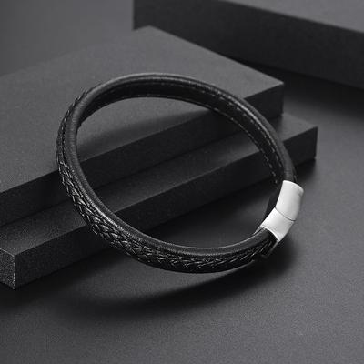 New Personalized Titanium Steel Black Leather Bracelet