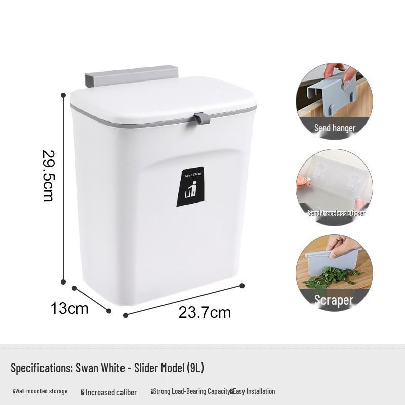 Cream Wall-Mounted Kitchen Trash Bin with Lid