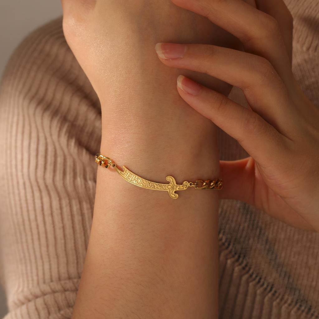 Jeshayuan Imam Ali Zulfiqar Sword Bracelet for Women Arabic Calligraphy Muslim Men Bracelets Stainless Steel Amulet Jewelry