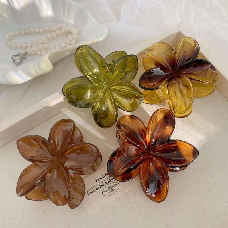 Fashion Flower Hair Claw Korean Large Crab Clamp Vintage Women Ponytail Shark Clip Headdress Hair Accessories Fashion Jewelry