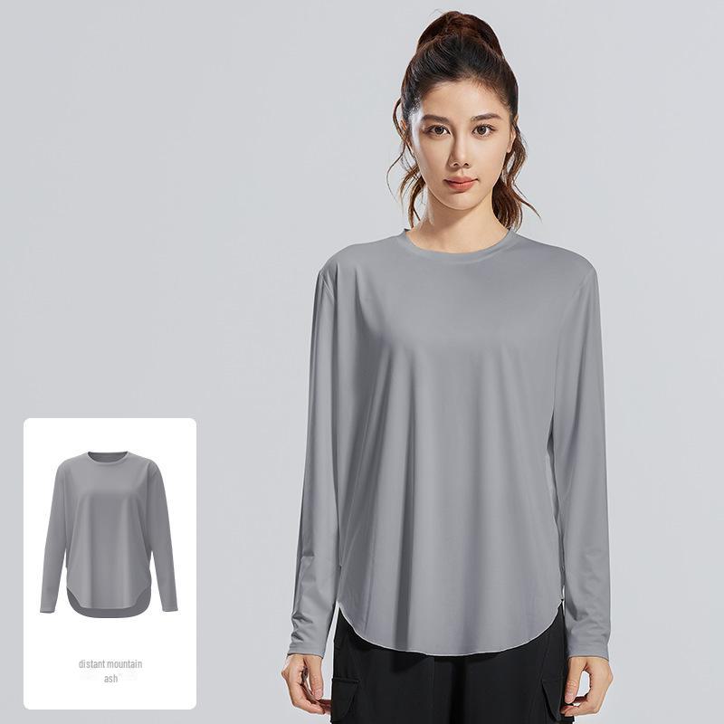 Juyitang Ice Silk Loose Fit Long-Sleeve Yoga Top with Round Neck