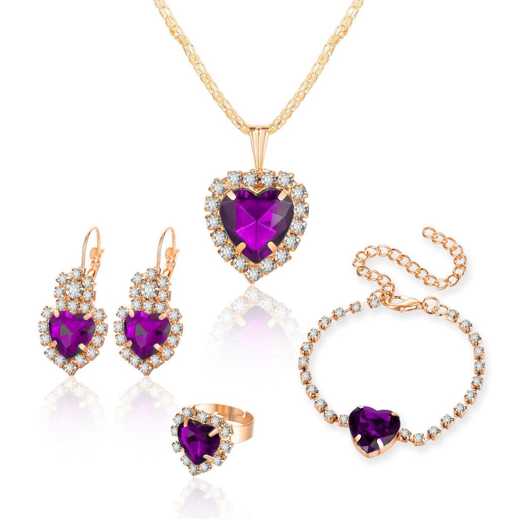 European-American Personalized Water Drop Diamond Jewelry Set: Shiny Necklace, Earrings, and Ring for Brides