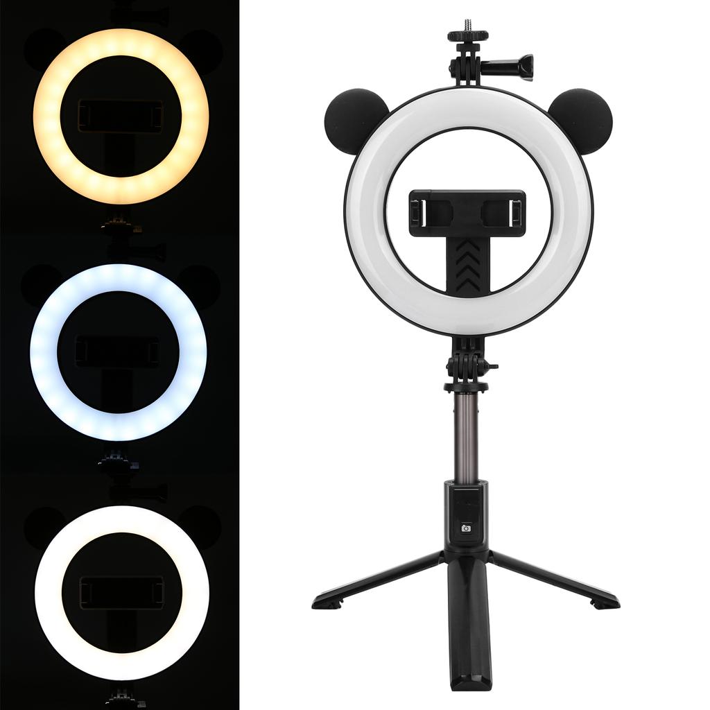 Kabelloser Bluetooth Selfie-Stick mit Ringlicht-Halterung, Faltbarer Stativständer, Desktop-Selfie-Stick
