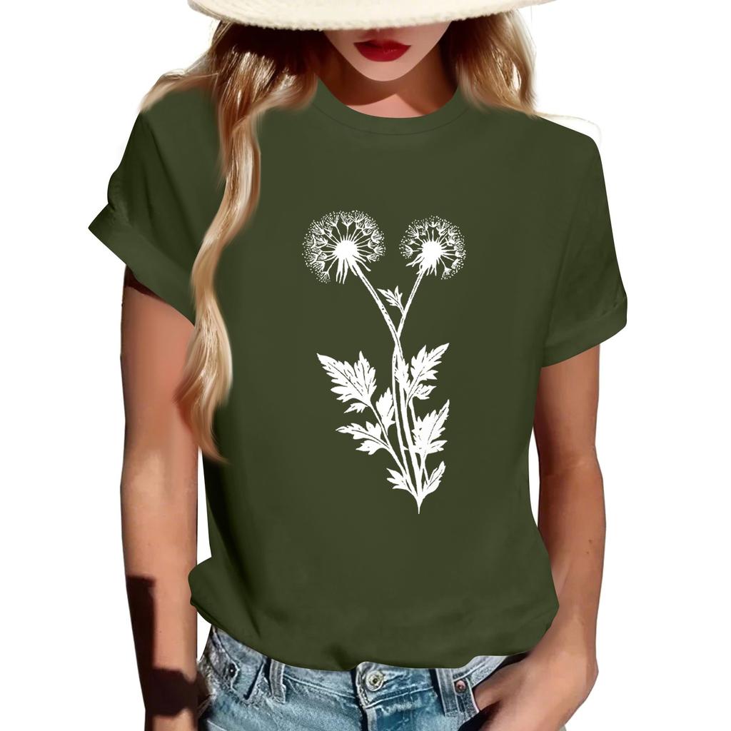 Women's Fashion Casual Printed Short Sleeve Round Neck Pullover Tops