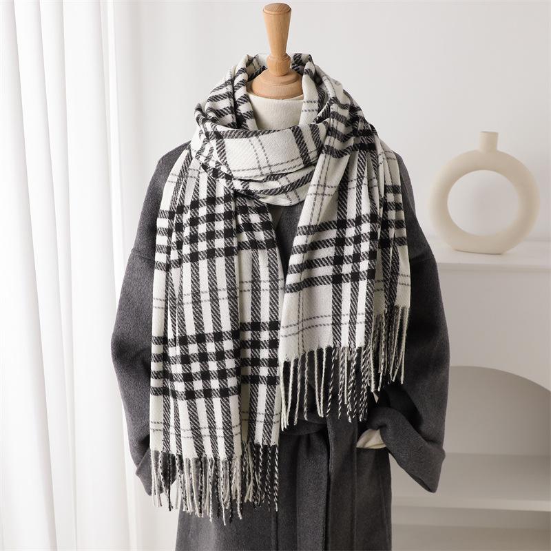 Retro British Style Imitation Cashmere Plaid Warm Shawl Scarf Autumn And Winter Fashion Atmosphere Versatile Fringed Scarf Women